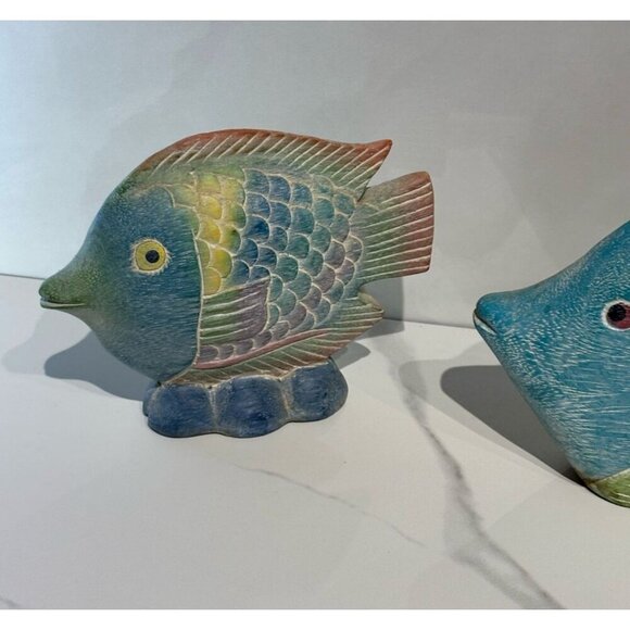 Carved Painted Wooden Fish Statue Family Sculpture Tropical Ocean Sea Decor - Picture 2 of 8